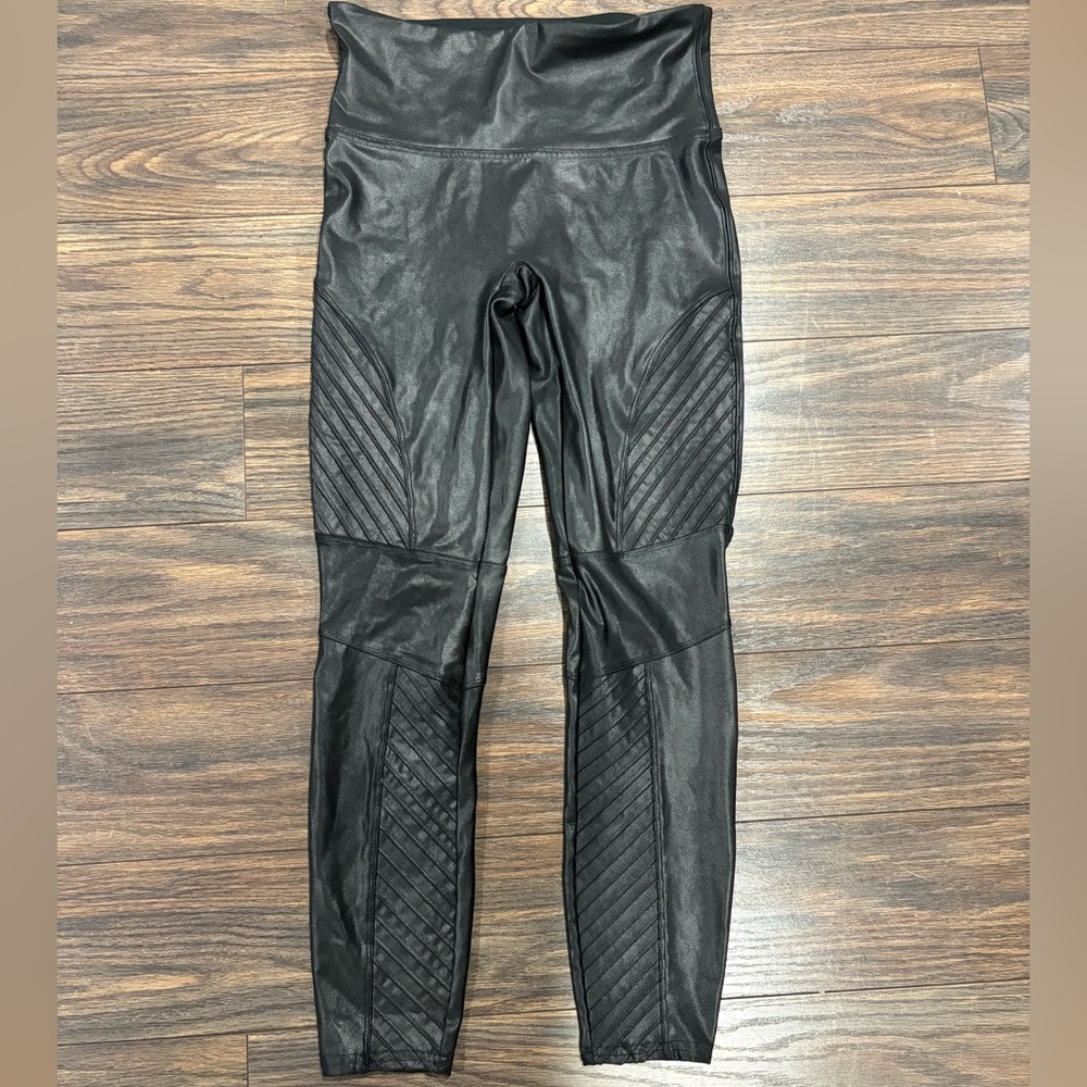 Spanx Women's Faux Leather Moto Black High-Waisted Leggings - Picture 2 of 2